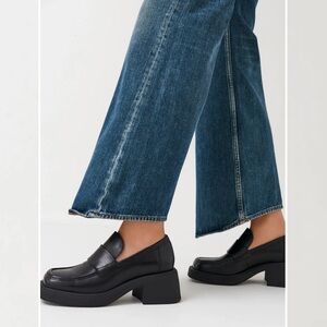 Vagabond Black Leather Dorah Square Toe Chunky Block Heel Platform Loafers EU 41